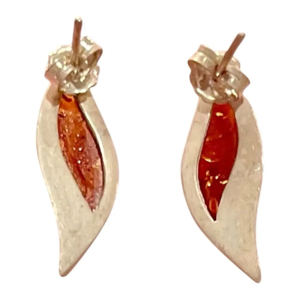 Tri Color Amber and Sterling Silver Ring Size 7 and Amber Earrings Set